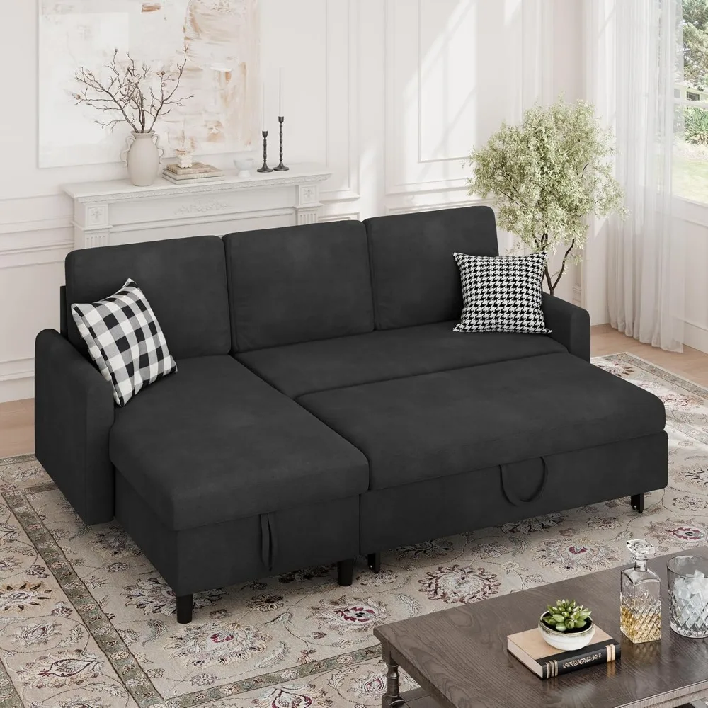 

Walsunny Sectional Sofa Couch Bed L Shaped Sleeper Sofa Bed Pull Out Bed with Storage, Reversible Sectional Black