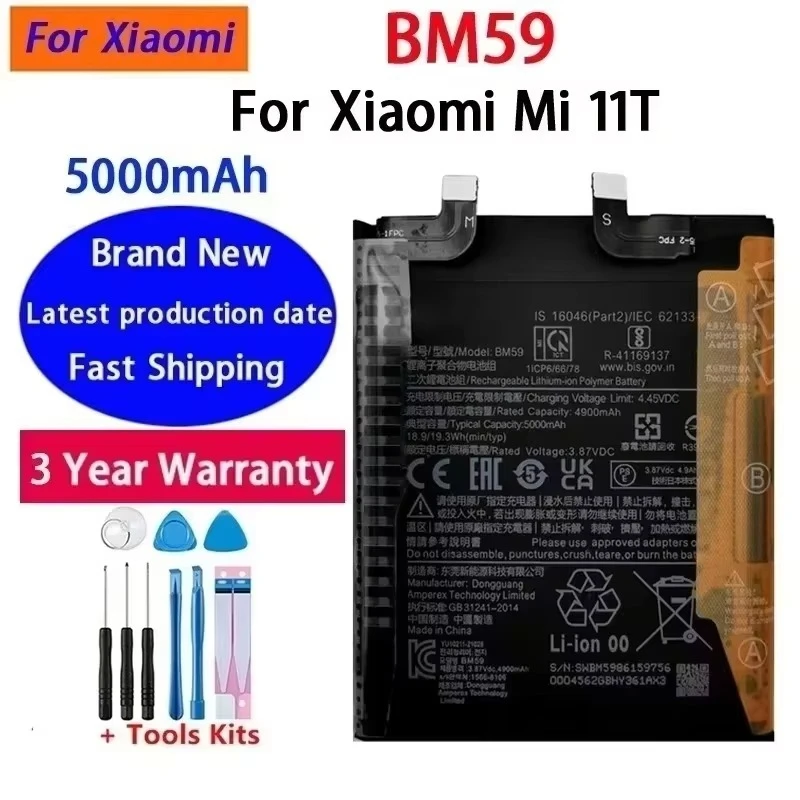100% NEW Replacement Battery BM59 For Xiaomi mi 11T Rechargeable Phone 6000mAh High Quality Batteries Bateria Batterij+Tools