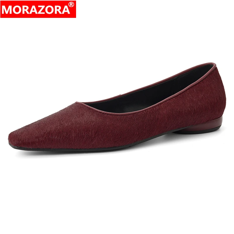 

Женские туфли MORAZORA больших размеров (34-43) из конского волоса, на низком каблуке, весенне-летняя обувь, винно-красные, черные, для повседневной носки и вечеринок