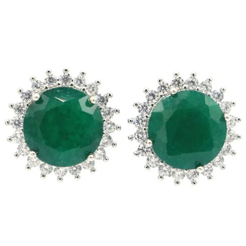 

6g 925 SOLID STERLING SILVER Customized Earrings Round Shape Real Green Emerald Real Red Ruby Blue Sapphire CZ Ladies Engageme