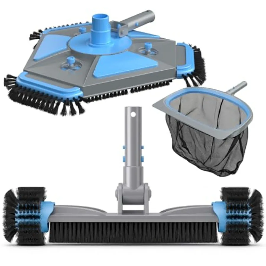 

Набор для чистки бассейнов 3-в-1 Deluxe - включает усовершенствованную треугольную насадку для пылесоса, съемную щетку и глубокую щетку для сбора листьев.