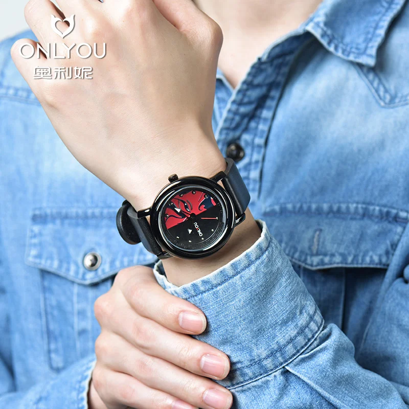 ONLYOU Chinese style cartoon anime brand fashion casual cool student trend night light waterproof quartz watch men's model