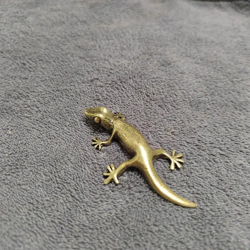 Pequeños Adornos Antiguos para Decoración del Hogar, Figuras de Animales de Latón, Mascotas de Té, Decoraciones de Escritorio, Figura de Gecko, Decoración del Hogar