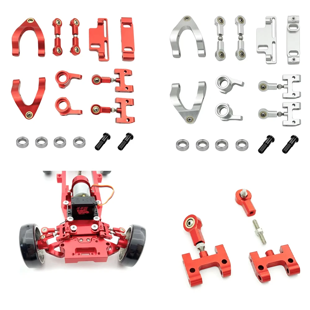 Metal Steering Cup Upper/Lower Swing Arm Mounts + Steering Slider & Turning Block for WPL D12/D42 RC Car - Spare & Upgrade Parts