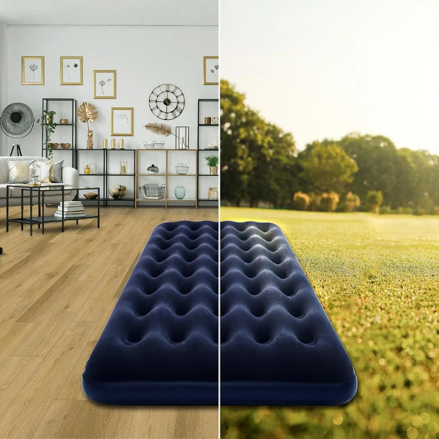 مرتبة قابلة للنفخ كبيرة جدًا (يُسمى أيضًا إلى سرير قابل للنفخ)، والتي تعمل كرتبة تخييم قابلة للنفخ أو مرتبة نوم للتخييم؛ مناسبة للاستخدام الداخلي والخارجي.