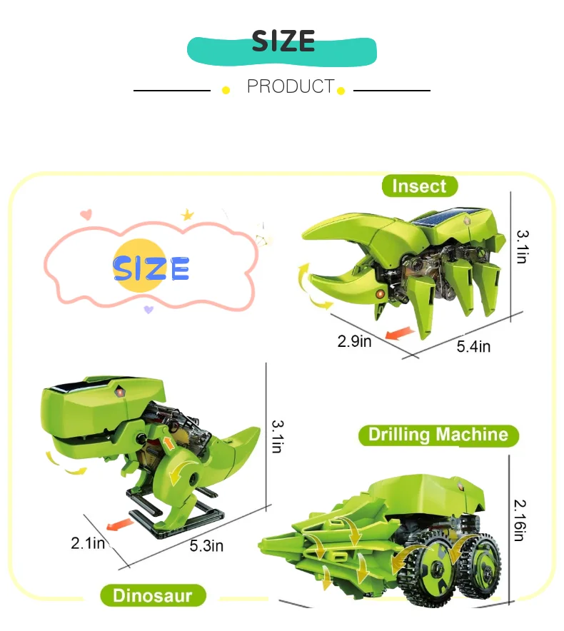Dinosaurier Solarenergie/betriebenes Stammspielzeug Technologische Gadgets Robotica Kit Bildung DIY Wissenschaft Auto Spielzeug für Kinder Jungen – Detail 6