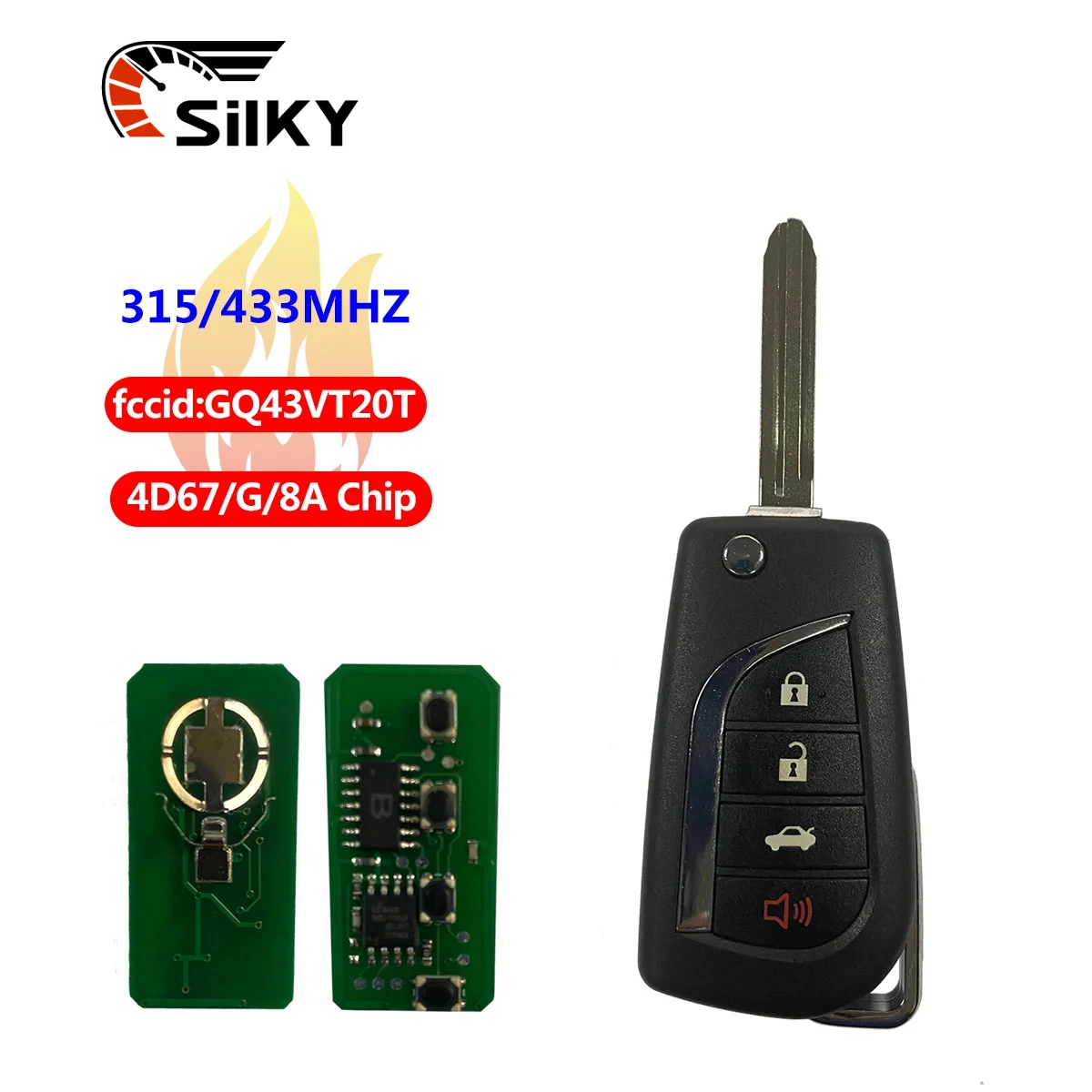 

SilKY Remote Key For Toyota Camry Highlander Sequoia Sienna Tacoma Tundra Auto Smart Control Replace Key GQ43VT20T 4 Buttons