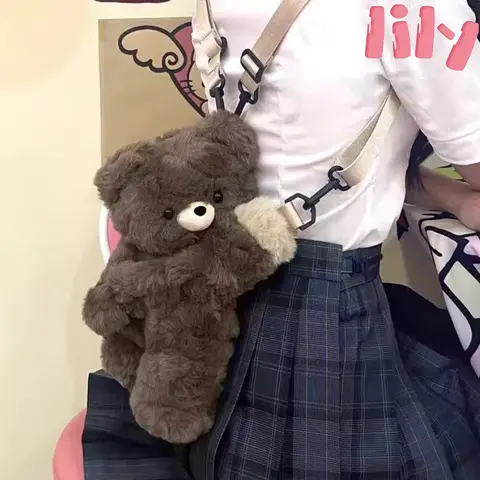 Cute Heart Little Bear Plush Party Bag Backpack Doll Bag Female Birthday Gift Healing Series Soft Cute Companion Doll Gift