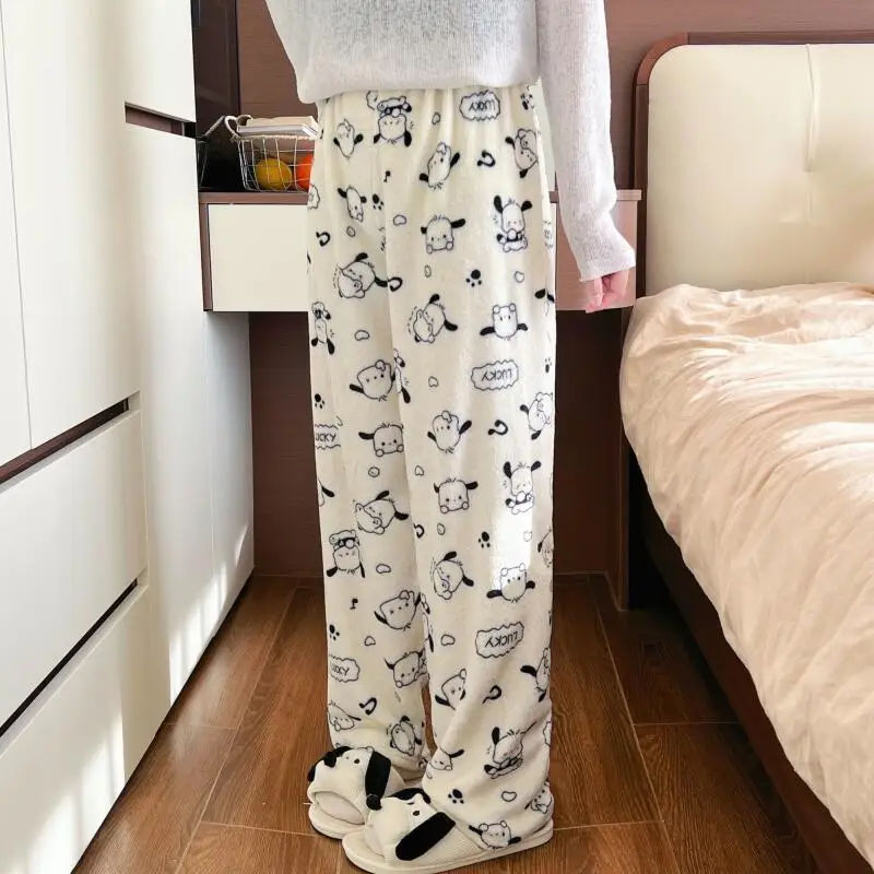 

Sanrio Pochacco Women's Y2K Pajama Pant Cuteore Cartoon Flannel Winter Sleeping Pants Warm Sleepwear Trousers Lounge Bottoms New