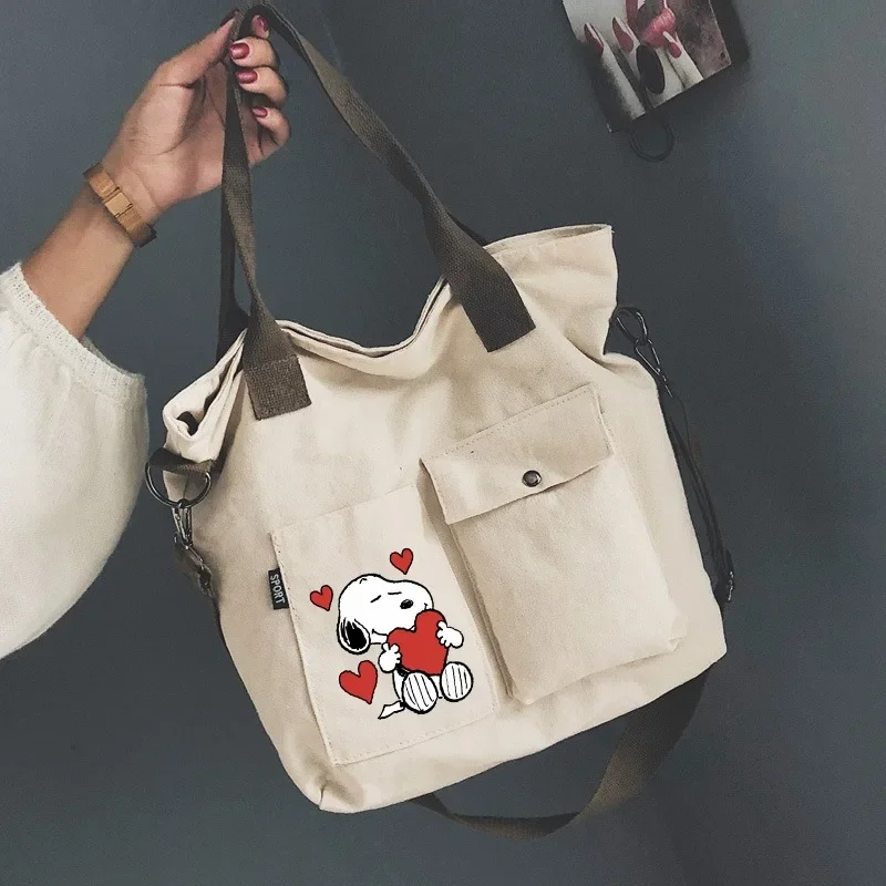 Kawaii Snoopys Tote Cartoon Animation Handbag Boy Girl Student Cute Canvas Shoulder Bag Children Lunch Crossbody Bags Kids Gift - Detail 1