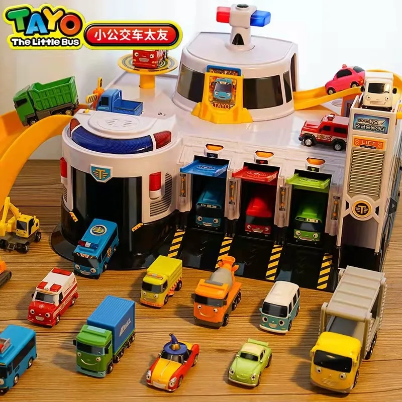 New Korea Tayo Bus Toy Track Sliding Parking Lot School Small Bus Fire Rescue Center Combination Set Birthday Gifts For Children