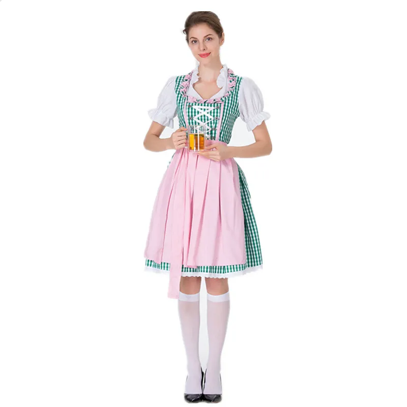 

German Oktoberfest Beer Girl Costume Bavarian National Costume Bar Waiter Overalls Size S-3XL