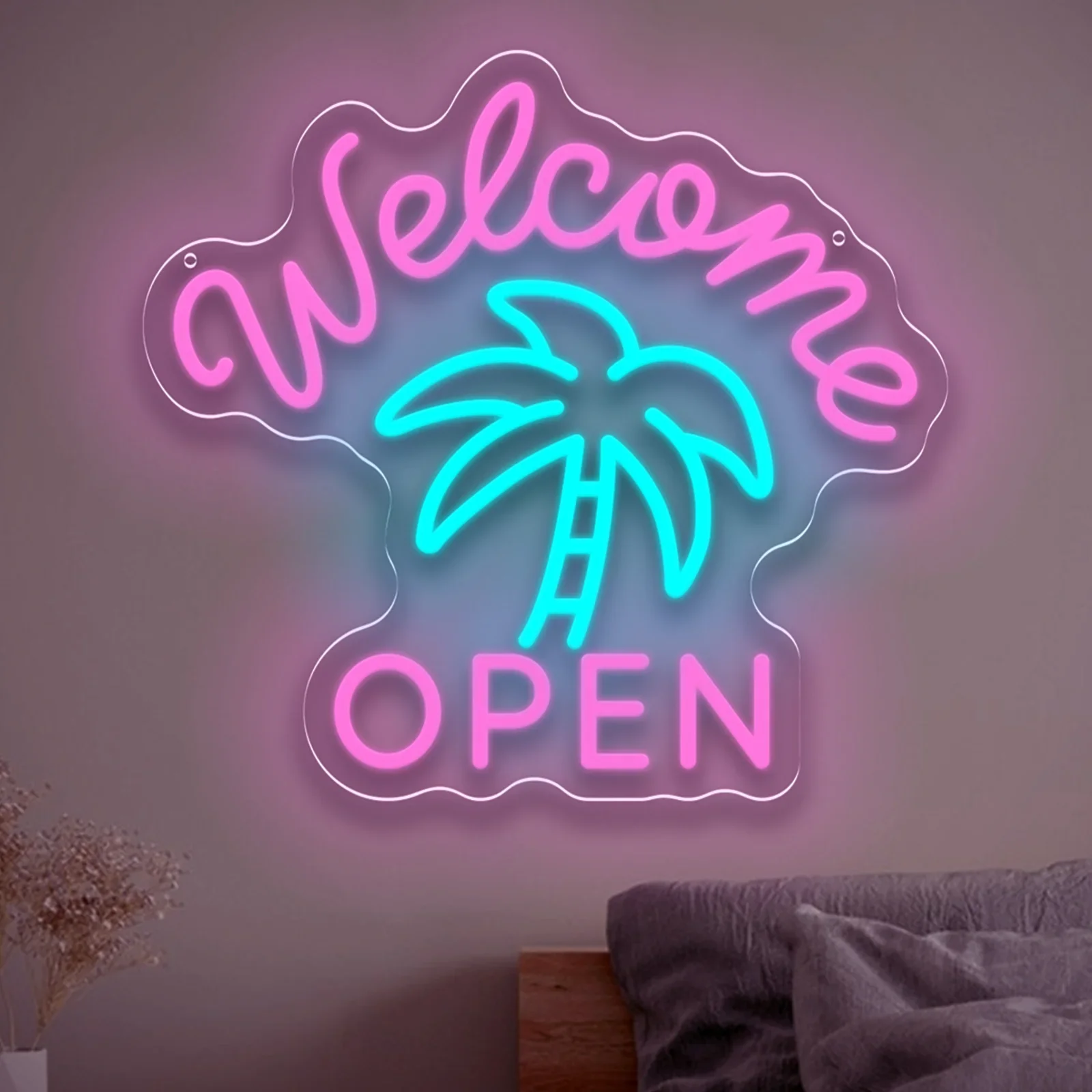 

Неоновая вывеска «Welcome Open» с USB-питанием и регулировкой яркости, светодиодная неоновая лампа для бара, супермаркета, студии, мужской комнаты, отеля, магазина, вечеринки, декора стен