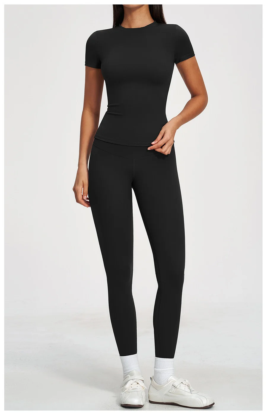 Yoga-Set 2-teilig Sportbekleidung Fitnesskleidung Yoga-Anzüge Damen Fitness-Set Trainingsanzüge Sport Langarm Crop Top Gym High Waist Leggings – Detail 31