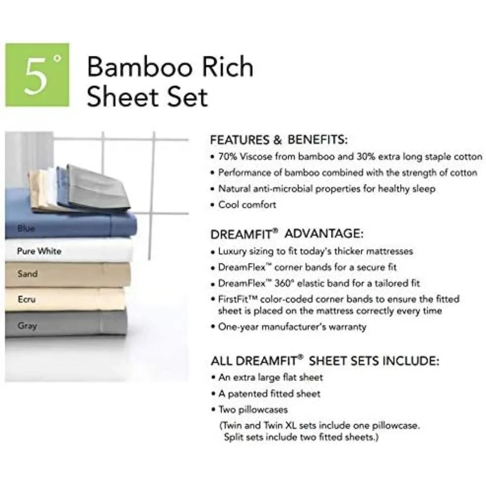 It Bamboo Rich Set di lenzuola naturalmente rinfrescanti 100% Made in USA (blu, California King)