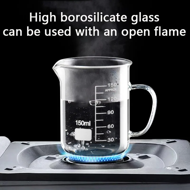 YWDL 50-1000ml High Borosilicate Glass Measuring Cup Heat-resistant Laboratory Beaker With/No Handle Scales Mug Measuring Tools