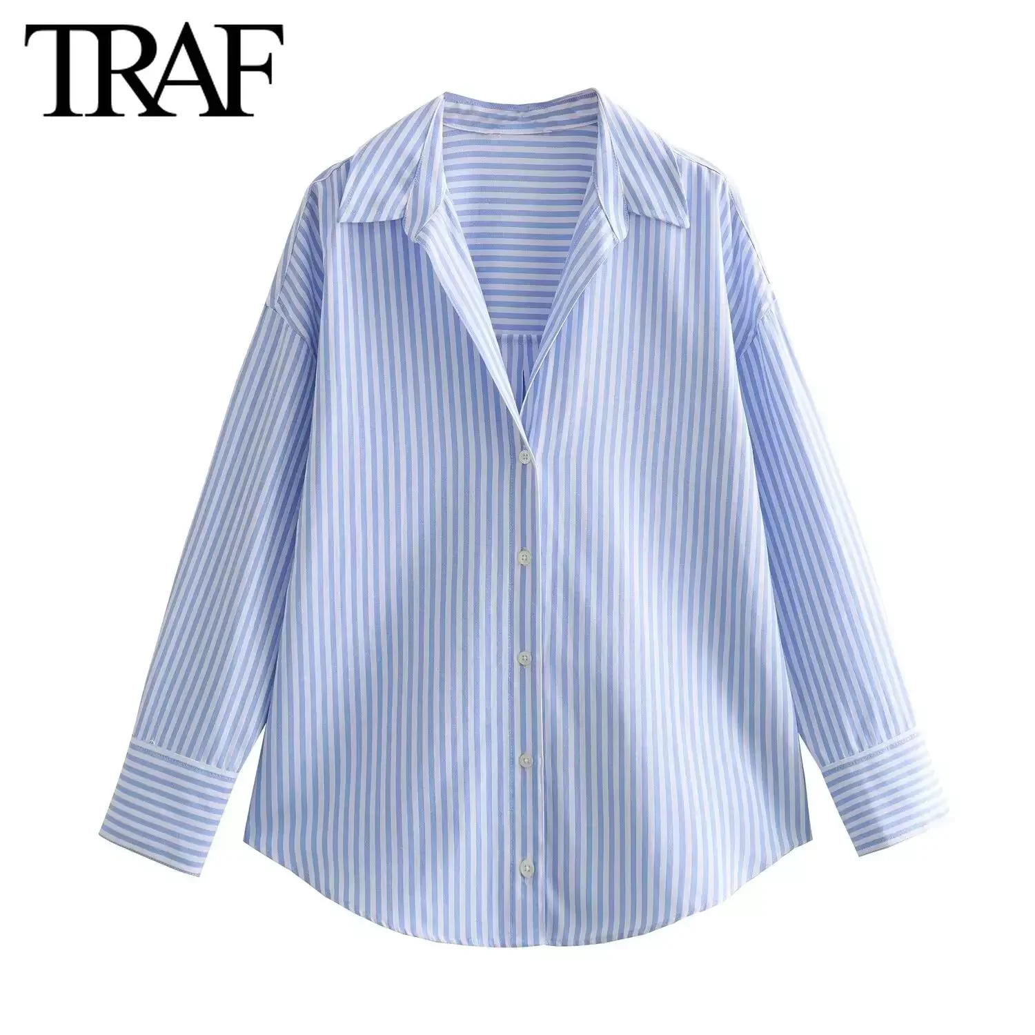 TRAF Women Fashion Long Sleeve Single-breasted Lapel Cotton Oxford Blouse Street Clothing Shirt Chic Ladies Crop Tops Mujer