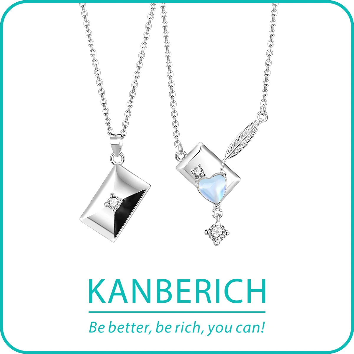 

Kanberich S925 Real Sterling Silver Cubic Zirconia Love Letter Pendant Necklace Clavicle Chain