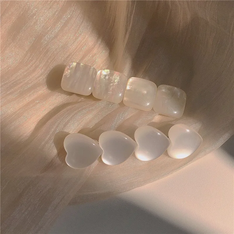 2PCS Fashion Heart Cymophane Resin Stripe Hair Clip White Opal Hairpin Lady Side Barrette Girl Simple Bobby Pin Headwear Hairpin