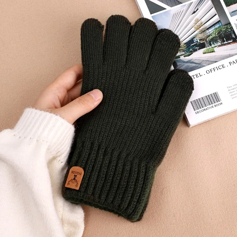 Winter Fleece Gloves Cold Warm Wool Knitted Gloves for Women Men Use Mobile phone Non Slip Plus Velvet Mittens Driving Han