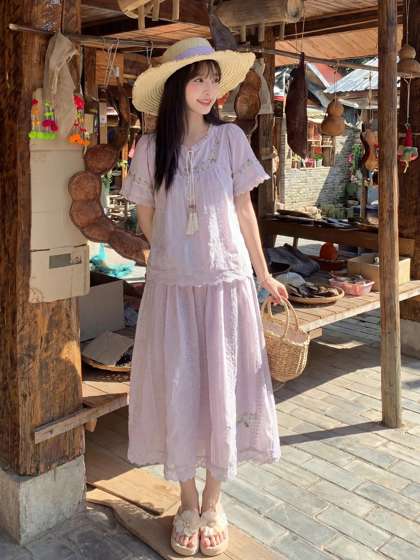 Sweet Embroidery Design Women's Summer Lace Patchwork Loose Versatile Shirt New Style Casual Fashion Set Two-Piece Suit