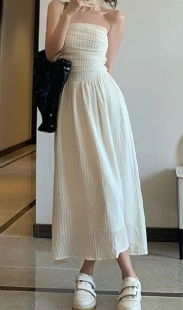 

Women's Dress 2025 Spring Summer Latest Slimming Spicy Girl Design Sense Height Increasing Long Strapless Long Skirt Base Skirt