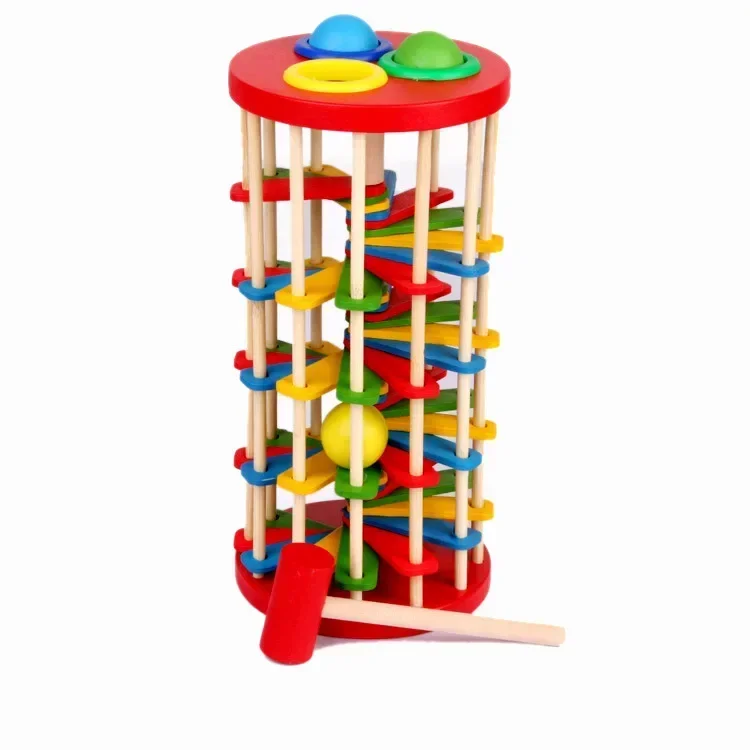 [Lustig] DIY Holz Pfund und Rolle Holzturm mit Hammer Knock The Ball Off Leiter Montessori Lernspielzeug Kind Kinder Geschenk