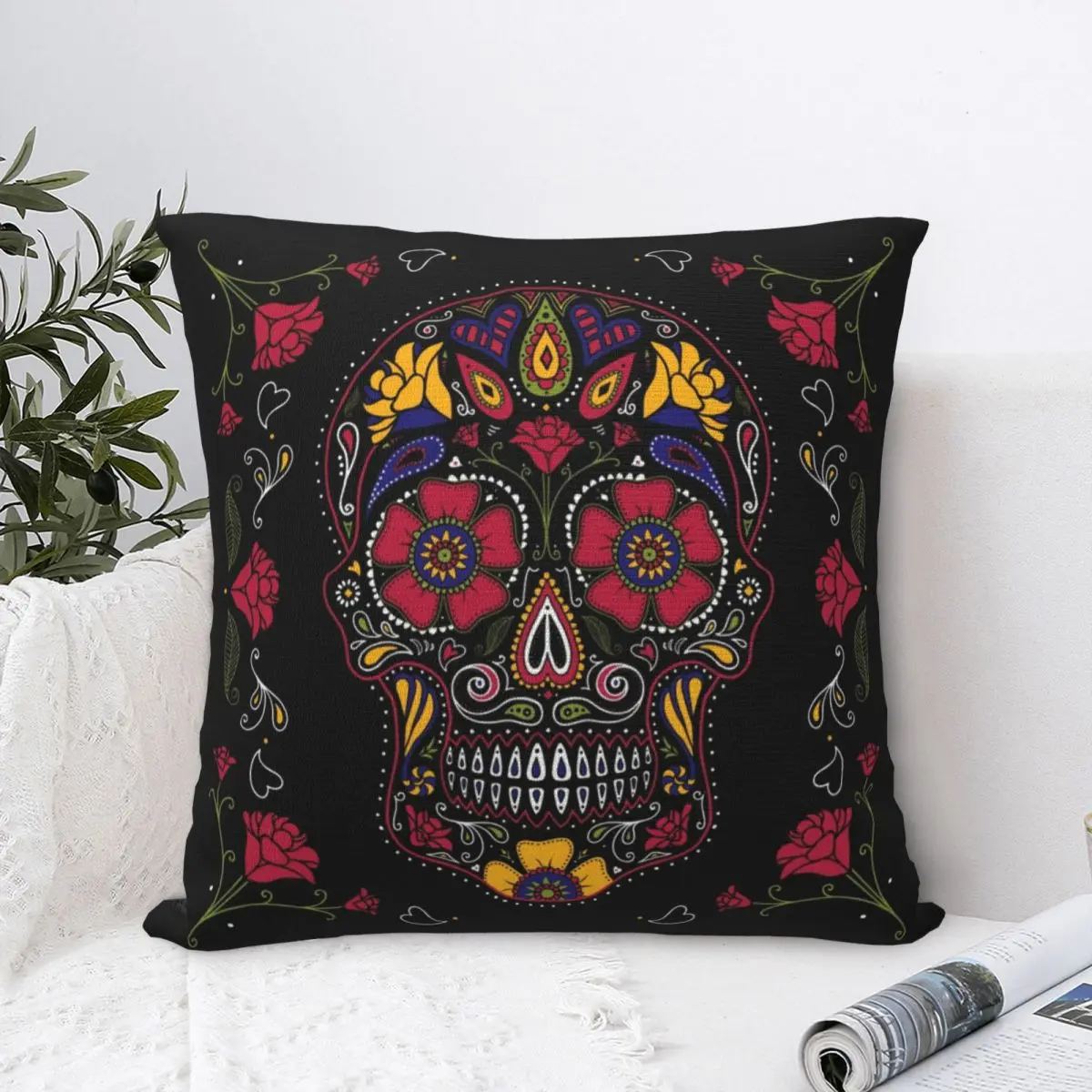 Day Of The Dead Sugar Skull Pillow Case Dia De Los Muertos Flowers Cushion Cover Custom Zipper Decor Pillowcover for Home