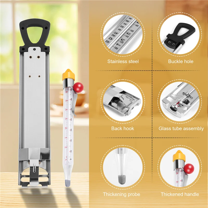 【HOT】2Pcs Stainless Steel Candy Thermometer Jam Glass Thermometer Sugar Syrup Jelly Oil Deep Fry Thermometer With Hanging Hole