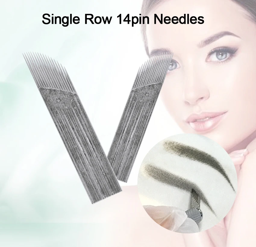 50 قطعة إبر التطريز المنحنية القابل للتصرف سلسلة Microblading التظليل مزدوج شقة تجميل دائم صفوف واحدة الثلاثي onal Bla