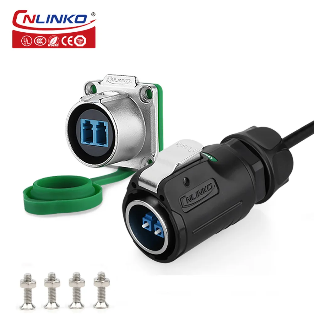 CNLINKO Industrial IP68 Waterproof Single Mode LC Optical Fiber Connector Female Socket Power Electrical Cable Plug Extend Cable