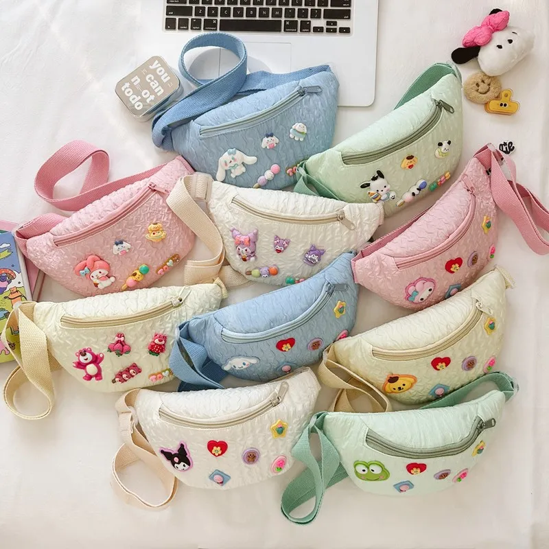 Sanrio Kuromi Melody Casual Chest Bag Sling Backpack Cinnamoroll Crossbody Shoulder Bag Waist Pleated Storage Pouch