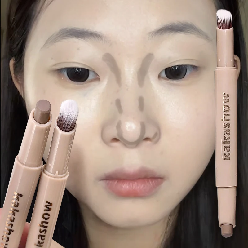 1PC Nose Shadow Contour Pen with Sumdge Brush Naturally 3D Brightening Contouring Stick Cream-Textured Nose Shadow Pen Makeup