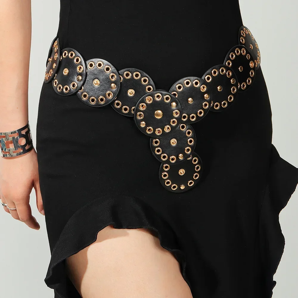 

Women's Gothic Buckle Simple Rivet Waistband Retro Round Disc Belt Dress Decoration Gothic Buckle Waist Seal