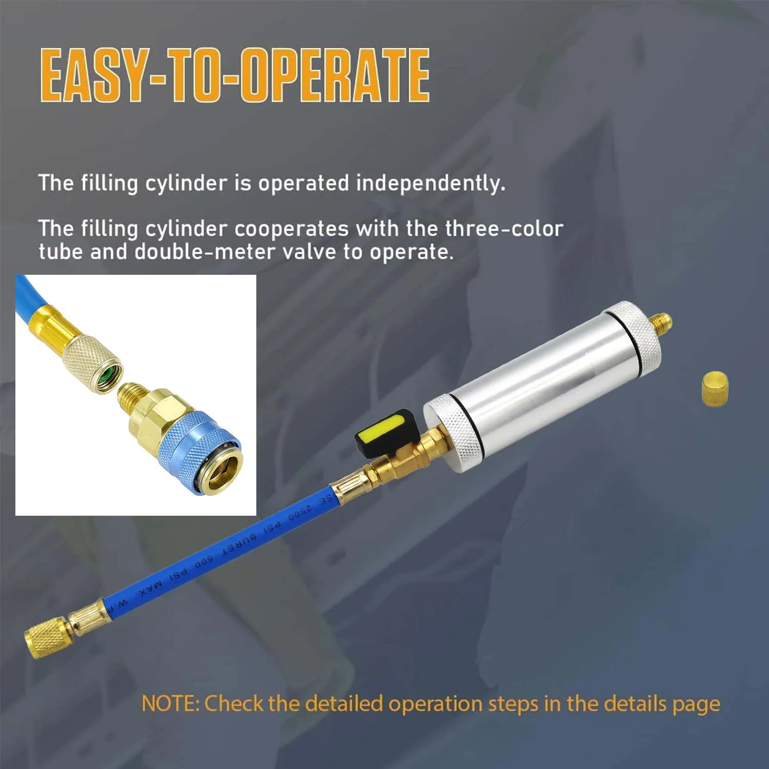 Oil&Dye Injector R134A R12 R22 2oz Hand Turn Pump Oil Injection Car A/C Adapter and R134A Quick Coupler