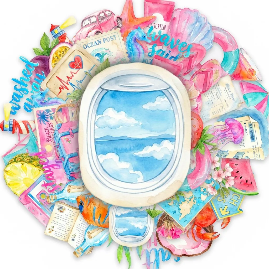 50Pcs Watercolor Beach Diary Transparent PET Stickers, Ins Style Summer Fresh Waterproof Decals for DIY Decor Papery Pop Store