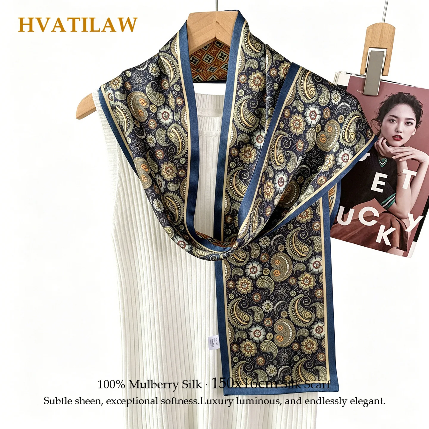 

100% Mulberry Silk Hair Scarf 150*16cm for Luxury Gift Her Bag Handle Wrap Versatile Accessory Quality Neck Hair Hairband Hijab