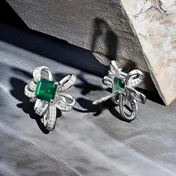 Huitan Modern Design Stud Earrings Luxury Female Personality Accessories with Bright Zirconia Silver Color Jewelry for Wedding