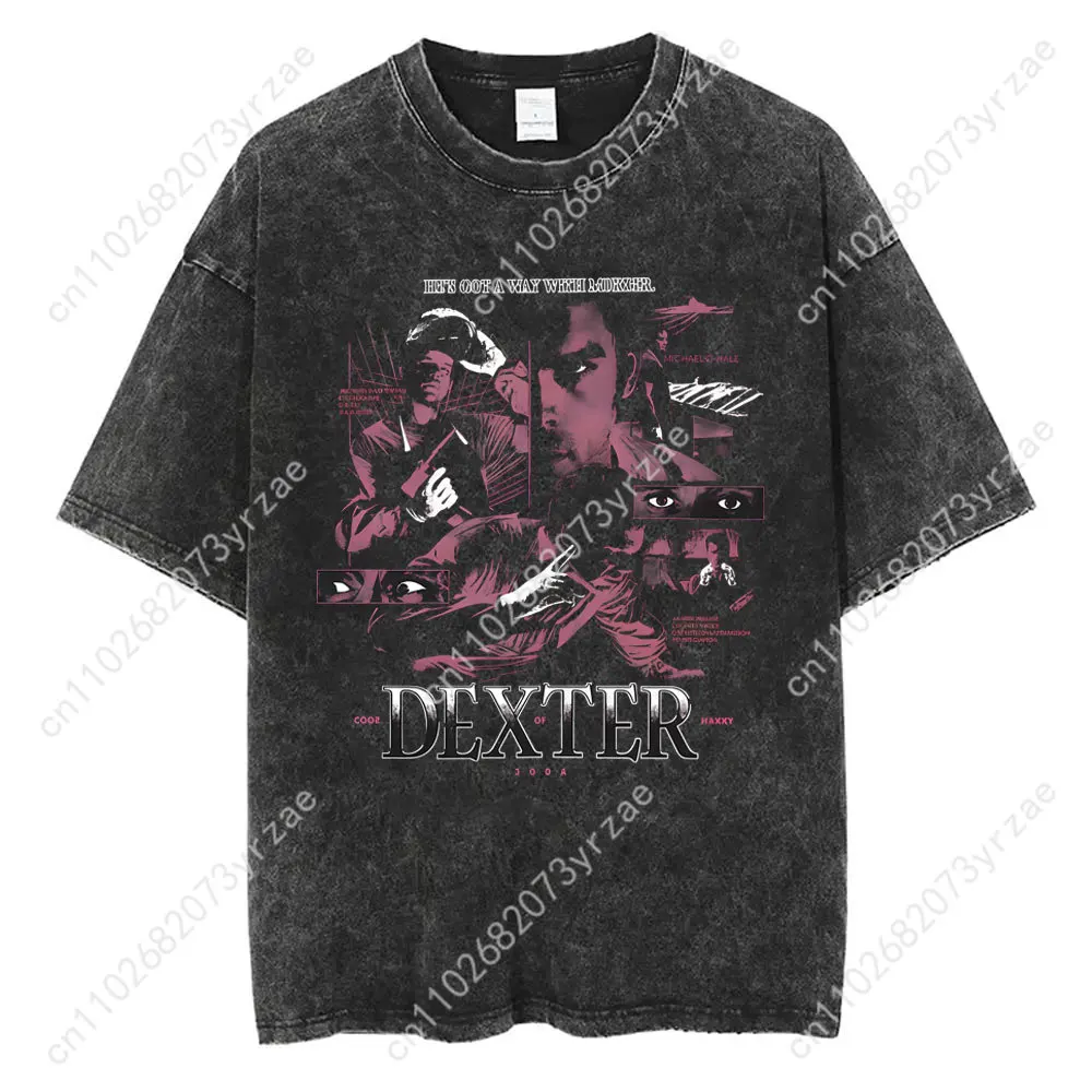 ديكستر مورغان ريترو غسل التي شيرت رجل امرأة عالية الجودة خمر تي شيرت القطن قصير الأكمام موضة تي شيرت لينة تنفس القمم
