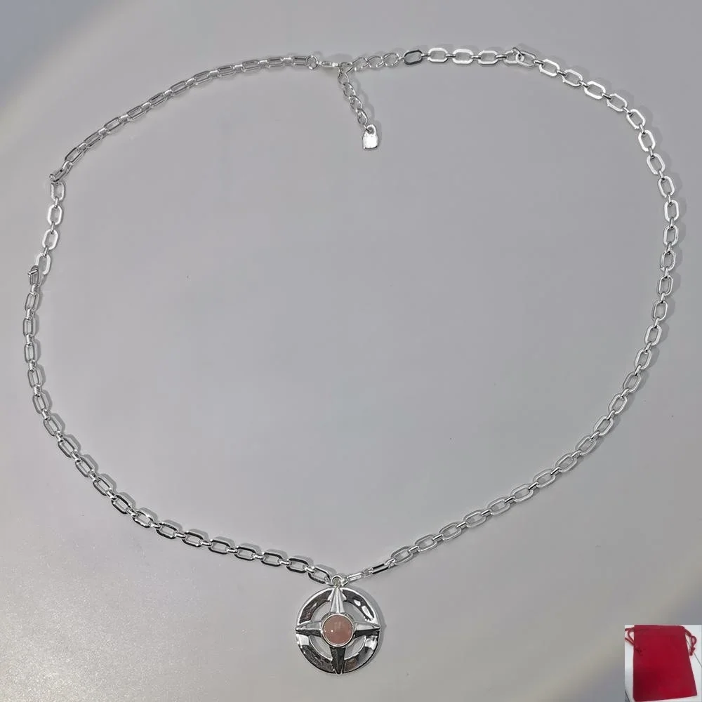 2026 Spanish temperament gold silver pearl/pink quartz four-star long necklace, jewelry accessories surprise gift 3