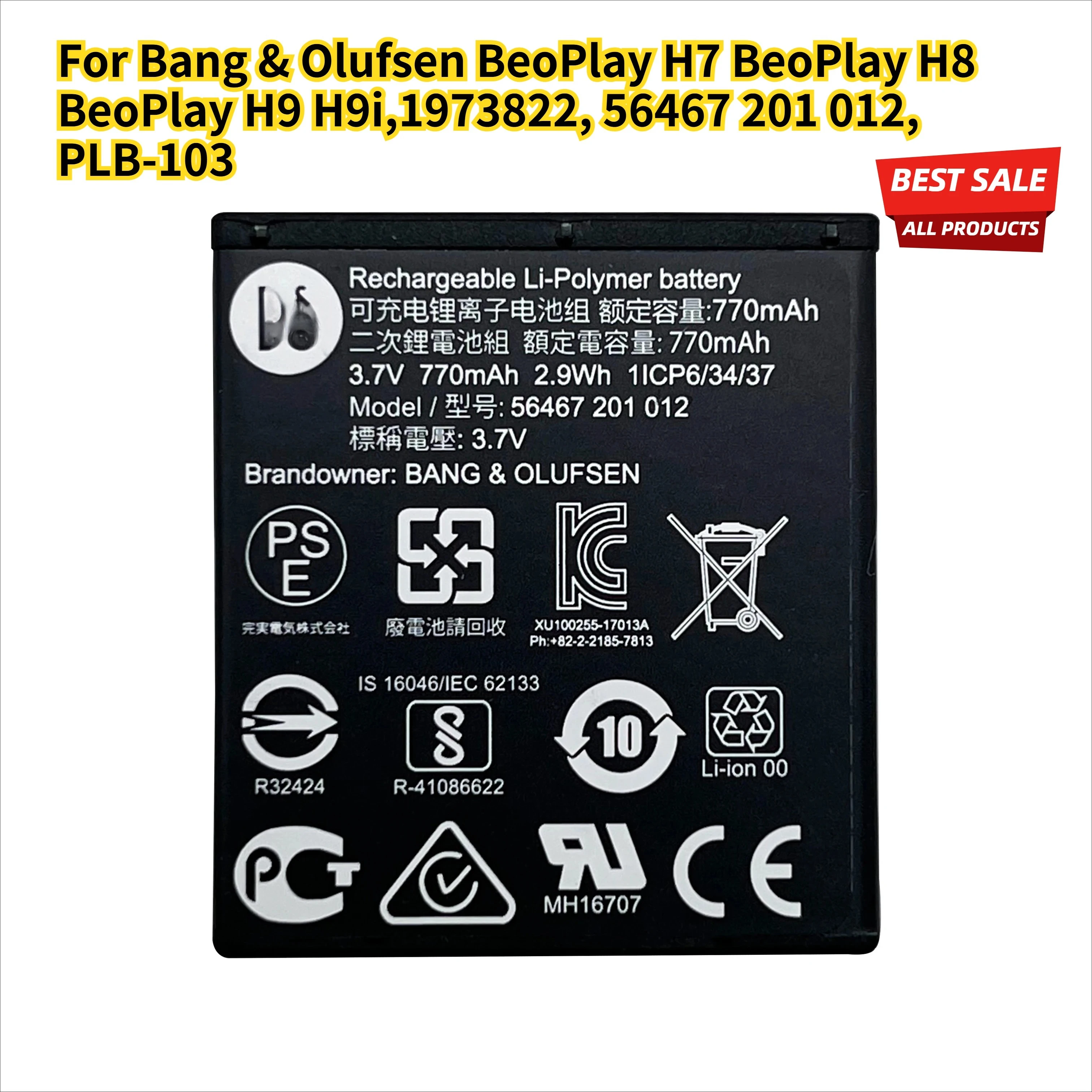 

Wireless Headphones Battery For Bang & Olufsen BeoPlay H7 BeoPlay H8 BeoPlay H9 H9i,1973822, 56467 201 012, PLB-103