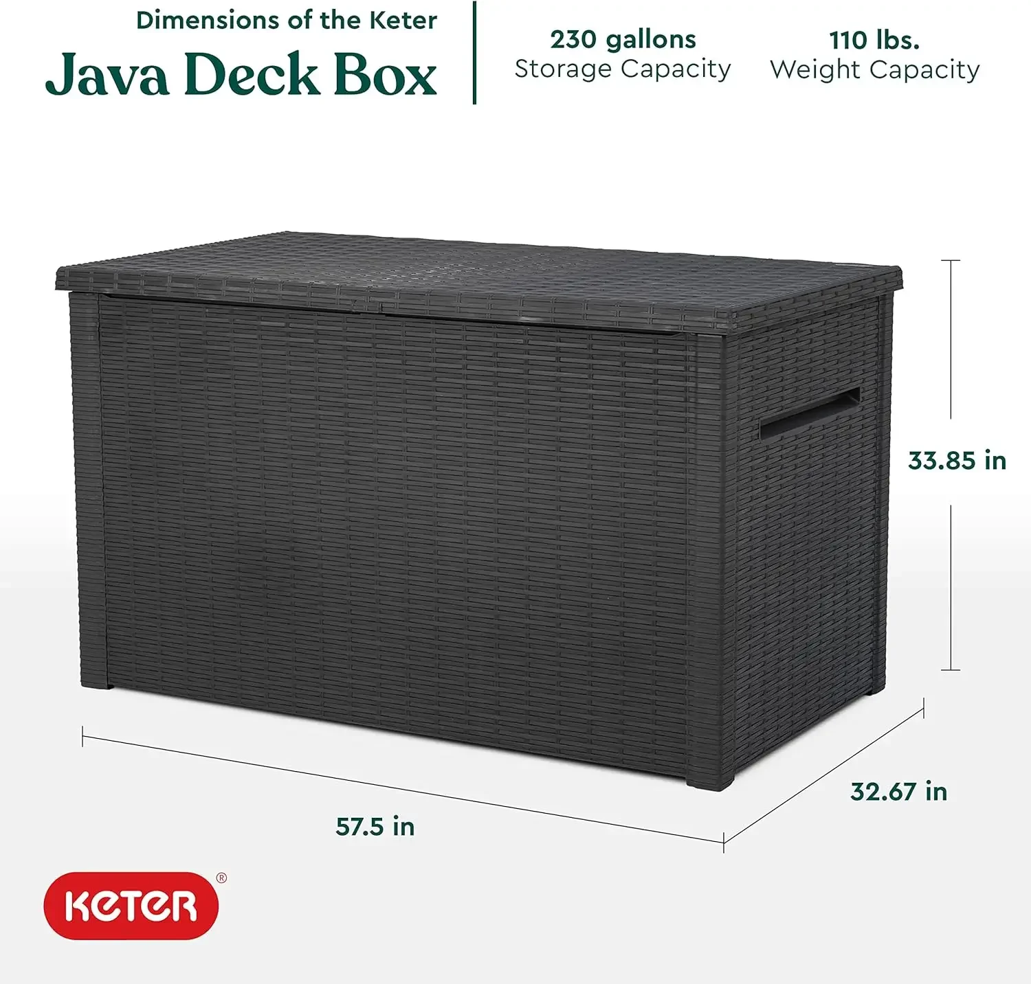 Keter Java Xxl 230 Gallon Hars Rotan Look Grote Outdoor Opslag Dek Doos Voor Patio Meubelen Kussens, Zwembad Speelgoed, En Tuin