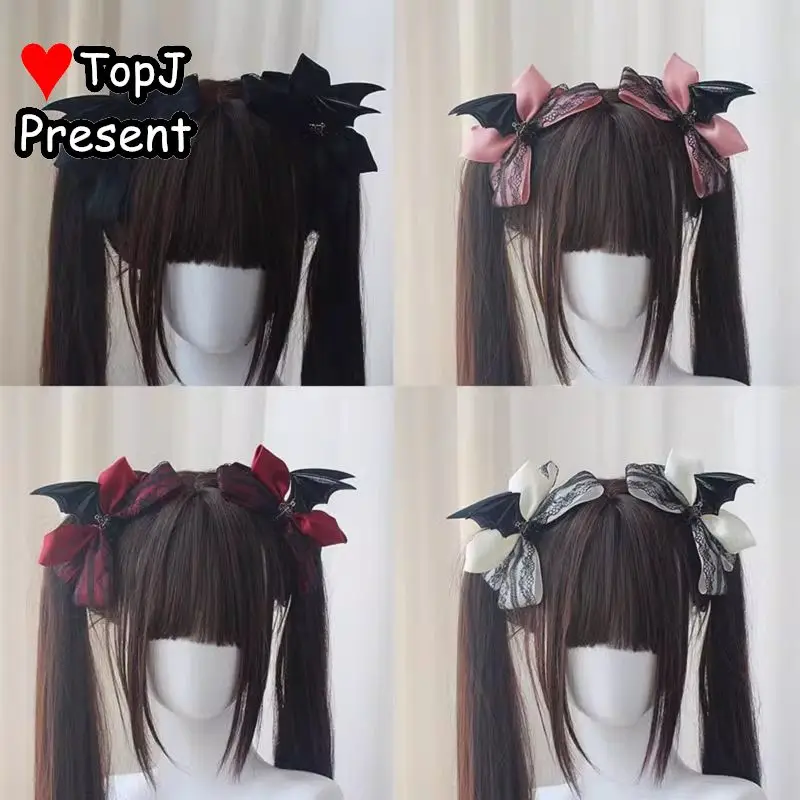 Subcultura Original hecha a mano alas de demonio abrazadera de borde de lazo oblea Lolita fantasma oscuro accesorios para el cabello de Halloween horquilla clip para el cabello