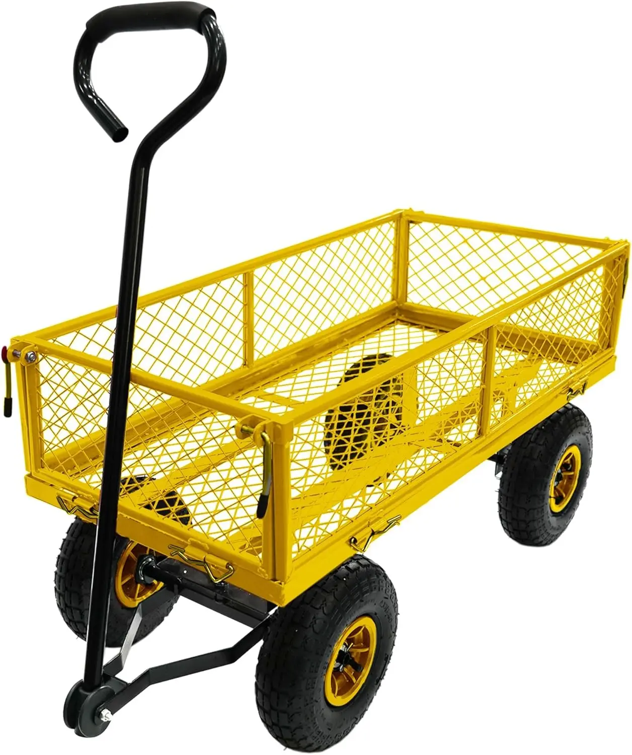 Yellow Heavy Duty Versatile Wagon Cart, Steel Mesh Lawn Cart with Removable Sides and 180° Rotating Smooth Handle, 10 Inch Tires