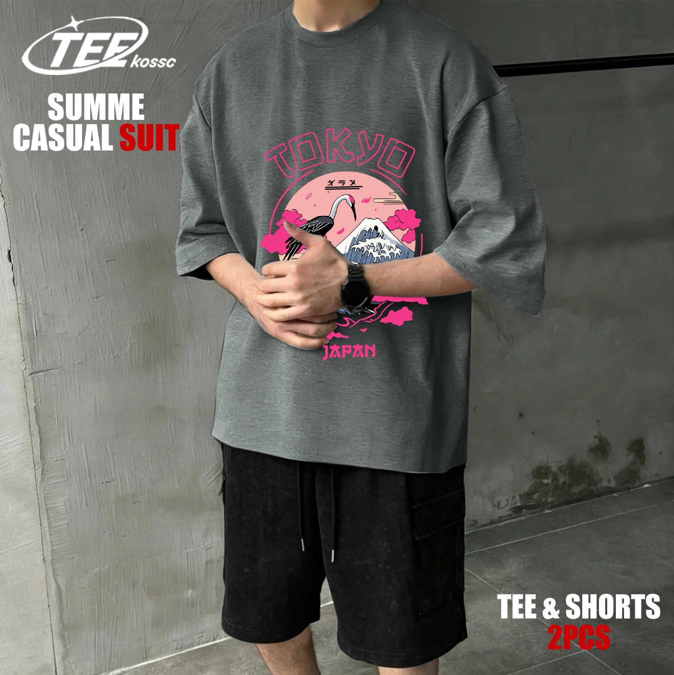 

Tokyo Cloud Crane Tsunami T-Shirts Men Cotton Casual O-Neck T Shirt Breathable Summer Sportswear Unisex Loose Crewneck Tops Suit