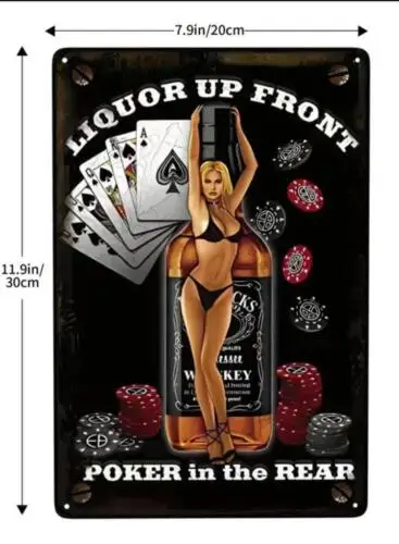 POKER WHISKEY BOTTLE METAL TIN SIGN LIQUOR UP FRONT POKER IN THE REAR SEXY BLOND sign sign
