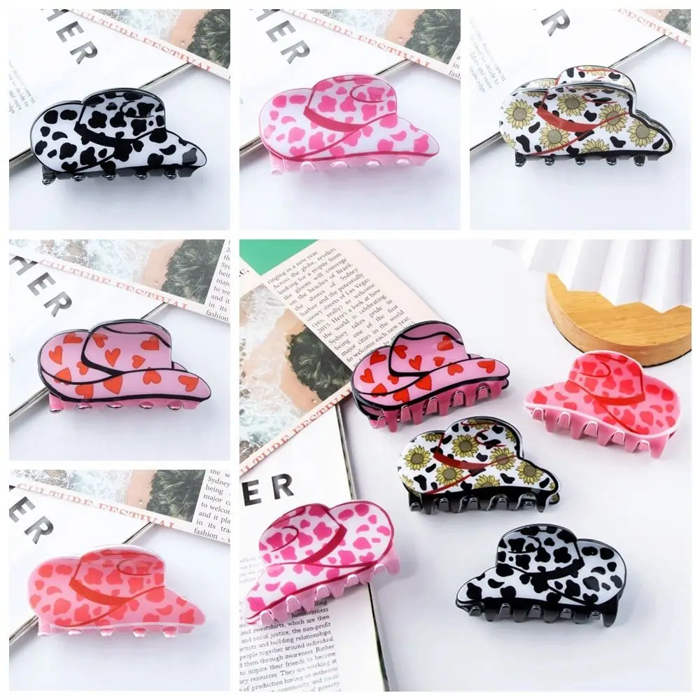 

Cap Shape Cowboy Hat Hair Claw Personalized Flower Heart Plastic Hair Clip Cartoon Shark Clip Female