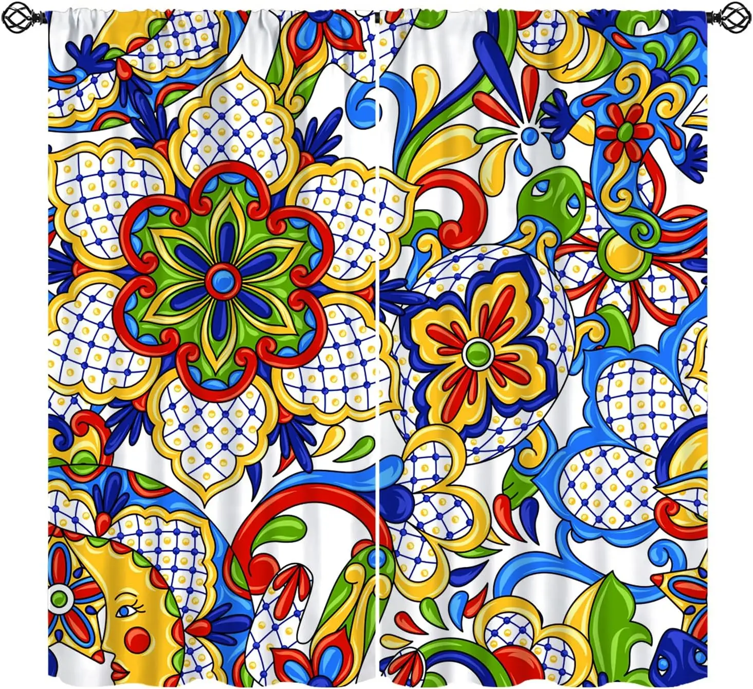 2pcs Vibrant Boho Abstract Floral Curtains Pair Mediterranean Tropical Print Window Curtains Home Living Room Decor