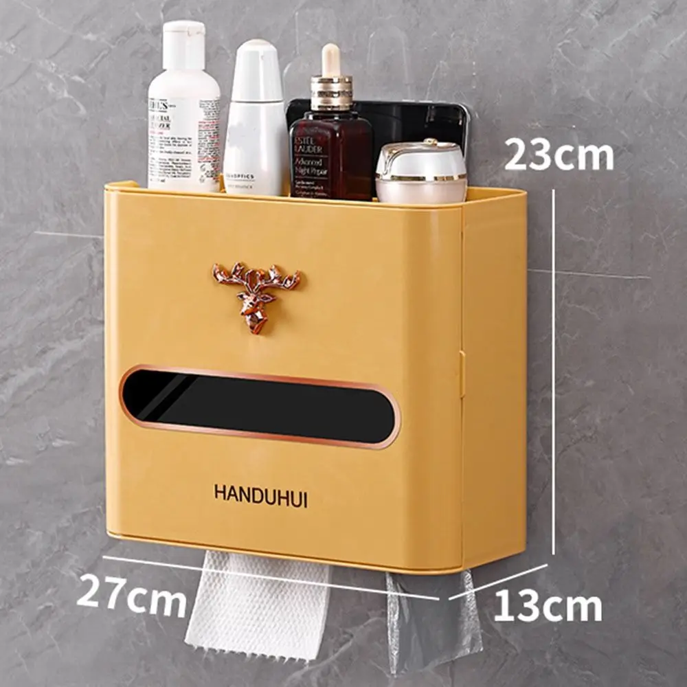 With Compartments Toilet Paper Holder Wall Mounted Waterproof Tissue Storage Box Punch-free Plastic Bathroom Storage Rack