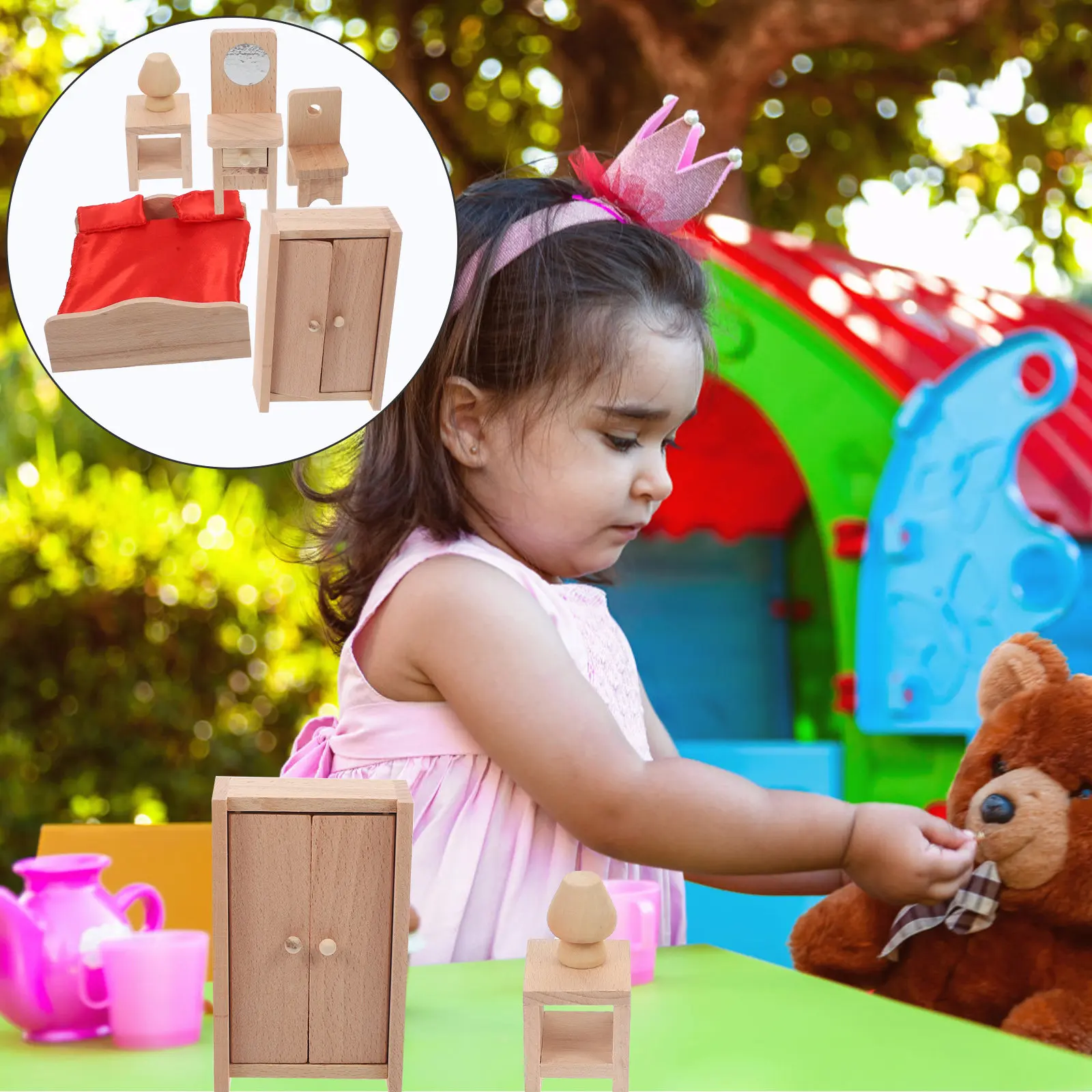 

Набор деревянной миниатюрной мебели, выполненной в реалистичном стиле, для миниатюрных домиков, декоративный аксессуар, реквизит для фотосъемки